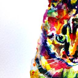 Colorful Cat Portrait - Print Of Original Painting, Tabby Art, Striped Kitten - thumbnail 3