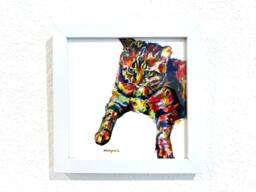 Colorful Cat Portrait - Print Of Original Painting, Tabby Art, Striped Kitten - thumbnail 1