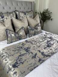 Navy Blue Gold Quilted Bed Runner Metallic Luxury Scarf For Double - King Tessere Midnight - thumbnail 1