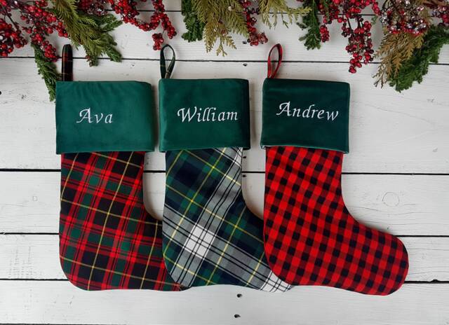 Holiday Plaid Christmas Stockings, Family Tartan Stockings - image 1