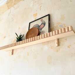 Rippling Scalloped Maple Scandi Floating Shelf - Modern Fluted Wall Decor Mid Century Scallop Storage - thumbnail 3