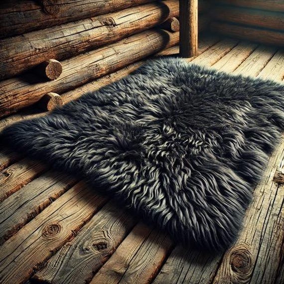 Black Mongolian Llama Faux Fur Area Rug - Long Hair Shag, Handmade Usa - image 1