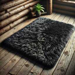 Black Mongolian Llama Faux Fur Area Rug - Long Hair Shag, Handmade Usa - thumbnail 2