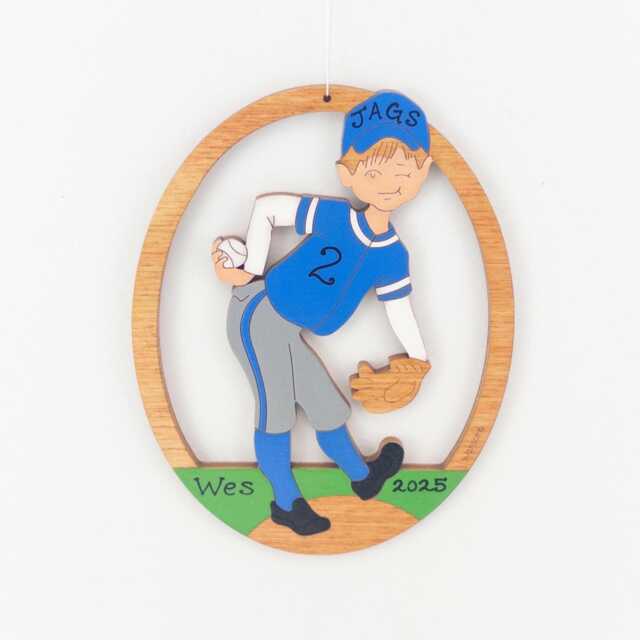 Personalized Little League Boy Baseball Christmas Ornament With Custom Colors-Wood, Hand Painted, Laser Cut - image 1