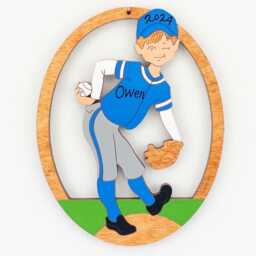 Personalized Little League Boy Baseball Christmas Ornament With Custom Colors-Wood, Hand Painted, Laser Cut - thumbnail 2