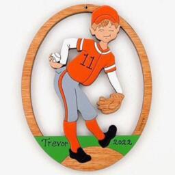 Personalized Little League Boy Baseball Christmas Ornament With Custom Colors-Wood, Hand Painted, Laser Cut - thumbnail 3