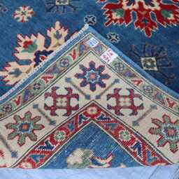 4'1x5'11 Navy Blue Afghan New Luxury Area Rug, Kazak Hand Knotted Rug - Medallion Geometric For Livingroom - thumbnail 4