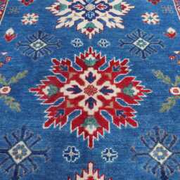 4'1x5'11 Navy Blue Afghan New Luxury Area Rug, Kazak Hand Knotted Rug - Medallion Geometric For Livingroom - thumbnail 3