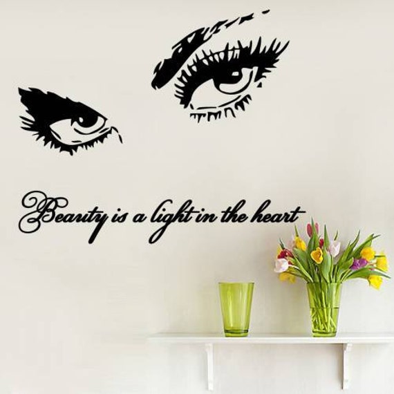Eyelashes Makeup Wall Decals Quote Beauty Is A Light Decal Eyes Vinyl Sticker Girls Room Nursery Salon Home Decor Art Mural Ms285 - image 1