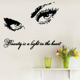 Eyelashes Makeup Wall Decals Quote Beauty Is A Light Decal Eyes Vinyl Sticker Girls Room Nursery Salon Home Decor Art Mural Ms285 - thumbnail 1