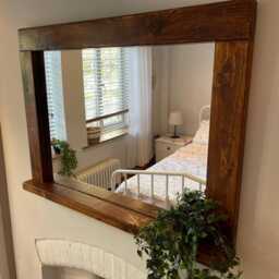 Handmade Wooden Waxed Mirror With A Shelf - Bathroom Mirror Bedroom Holiday Home Hallway Kitchen - thumbnail 3
