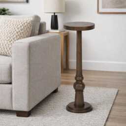 Handmade Wooden Round Pedestal Side Table Accent For Living Room, Bedroom, Coffee - thumbnail 3