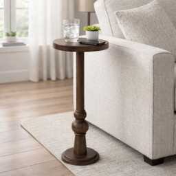 Handmade Wooden Round Pedestal Side Table Accent For Living Room, Bedroom, Coffee