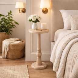 Handmade Wooden Round Pedestal Side Table Accent For Living Room, Bedroom, Coffee - thumbnail 4