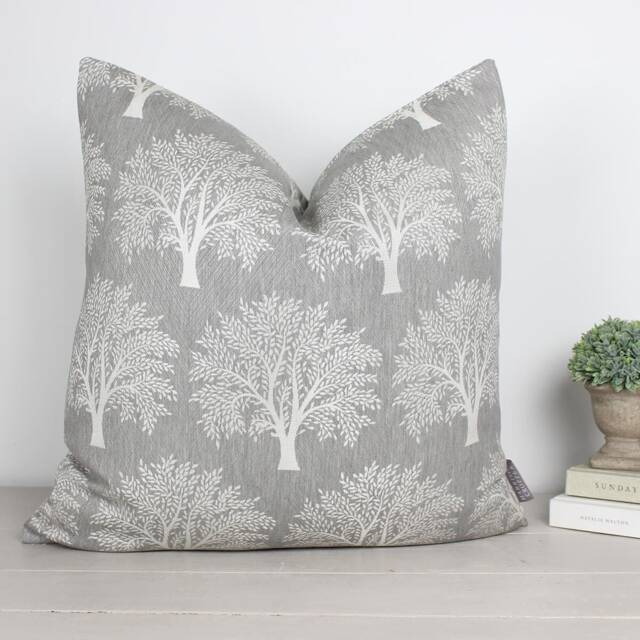 "Levanto Pewter Light Grey & White Tree Print Cushion/Cover 16"" 18"" 20"" 22"