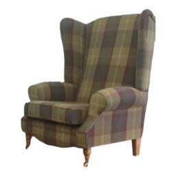 Queen Anne Wingback Fireside Chair Extra Wide Tartan Fabric - thumbnail 3