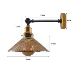 Industrial Retro Wall Light - Ribbed Glass Sconce Adjustable Arm Vintage Lamp E27 Brass For Bedroom Hallway - thumbnail 3