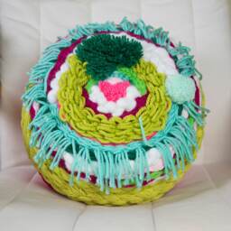 Made To Order - Handwoven, Round, Colorful Two Sided Pillow, Ottoman, Poufs - thumbnail 2
