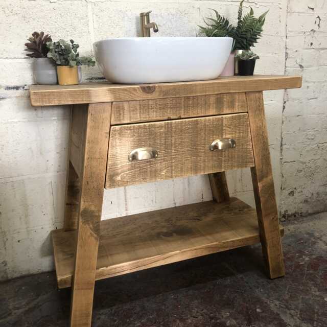 Polpero - Handmade Rustic Pine Bathroom Vanity Solid Timber Wooden Unit With Soft Close Drawer - image 1