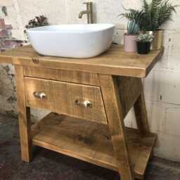 Polpero - Handmade Rustic Pine Bathroom Vanity Solid Timber Wooden Unit With Soft Close Drawer - thumbnail 4