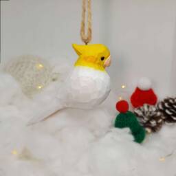Cockatiel Hanging Christmas Ornaments Wooden Hand Carved Painted Bird - thumbnail 3