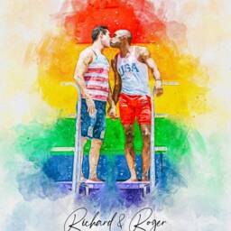 Personalised Gay Couple Gift, Custom Watercolor Painting, 1st Anniversary Unique Boyfriend Partner Gift For Him, Husband - thumbnail 2