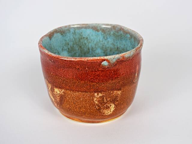 Ceramic Handbuilt Organiser, Blue & Orange Pot 11 cm X 7 - image 1