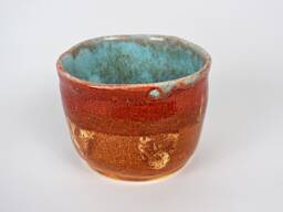 Ceramic Handbuilt Organiser, Blue & Orange Pot 11 cm X 7 - thumbnail 1