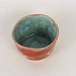 Ceramic Handbuilt Organiser, Blue & Orange Pot 11 cm X 7 - thumbnail 4