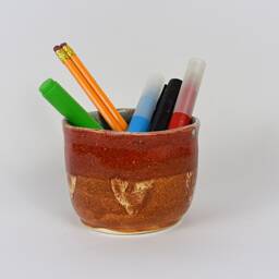 Ceramic Handbuilt Organiser, Blue & Orange Pot 11 cm X 7 - thumbnail 2