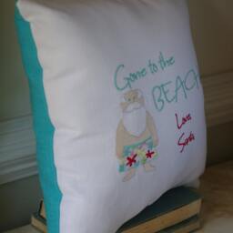 Embroidered Santa Pillow - Gone To The Beach Love Coastal Christmas - thumbnail 3