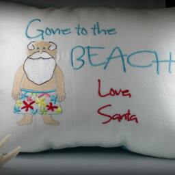 Embroidered Santa Pillow - Gone To The Beach Love Coastal Christmas - thumbnail 4