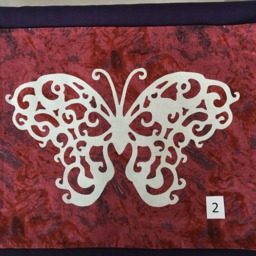 Hand Cut Quilt Square Wall Hanging. Finished Fabric Lining & Fused Cutwork Heart Design By Linda Pool Hanging, Color Choice - thumbnail 3