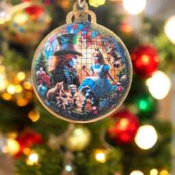 Mad Hatter & Alice Set Of 2 Wood Tree Decor. in Wonderland Gifts, Christmas Wonderland, Gifts, Stained Glass Effect - thumbnail 2