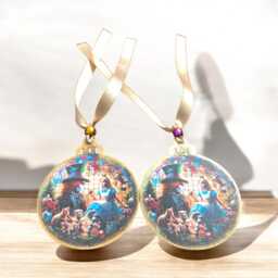 Mad Hatter & Alice Set Of 2 Wood Tree Decor. in Wonderland Gifts, Christmas Wonderland, Gifts, Stained Glass Effect - thumbnail 3
