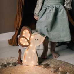 Wooden Mouse Lamp - Kids Forest Animal Night Light Personalized Custom Nursery Newborn Baby Gift Woodland Themed Room Decor - thumbnail 1