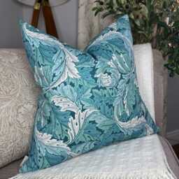 Clarke & Handmade Cushion Cover, Acanthus Leaf Teal Cushion Cover, Decorative Pillow Double Sided