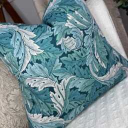Clarke & Handmade Cushion Cover, Acanthus Leaf Teal Cushion Cover, Decorative Pillow Double Sided - thumbnail 2