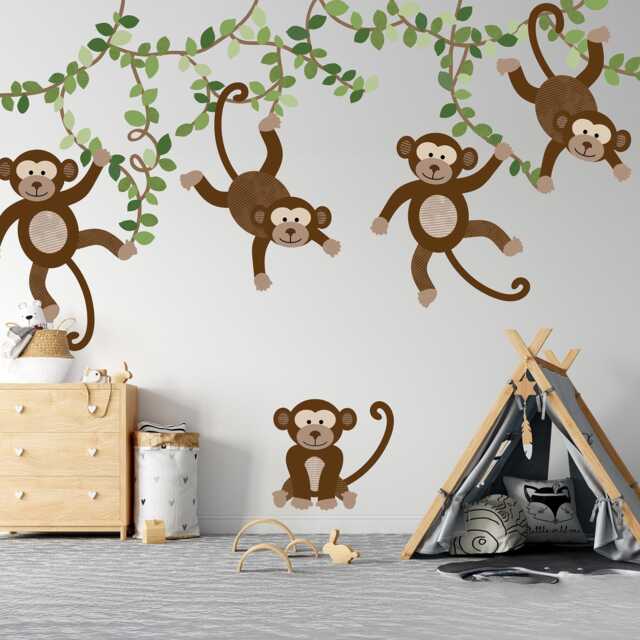 Watercolor Monkey Jungle Wall Decals Peel & Stick Nursery Decor - image 1