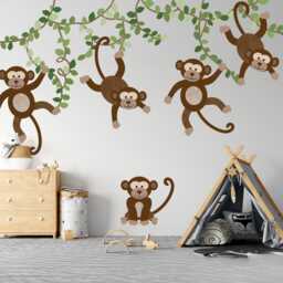 Watercolor Monkey Jungle Wall Decals Peel & Stick Nursery Decor - thumbnail 1