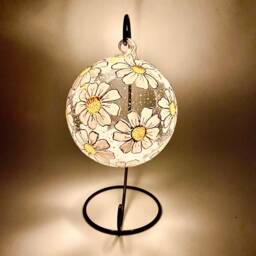Hand Painted Daisy Glass Tealight Holder With Metal Stand - thumbnail 2