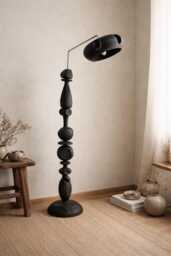 Black Wooden Floor Lamp For Living Room, Handmade Rustic Standing Light