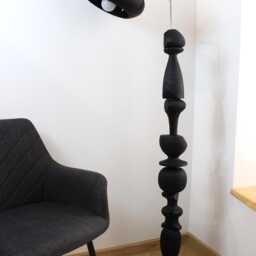 Black Wooden Floor Lamp For Living Room, Handmade Rustic Standing Light - thumbnail 4