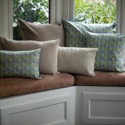 Tamil Batik Extra-Large Cushion. Jade Green & Blue Indonesian Inspired Geometric Floral Design. Eco-Friendly Cotton & Velvet, 23X23 - thumbnail 3