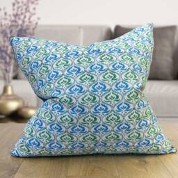 Tamil Batik Extra-Large Cushion. Jade Green & Blue Indonesian Inspired Geometric Floral Design. Eco-Friendly Cotton & Velvet, 23X23 - thumbnail 1