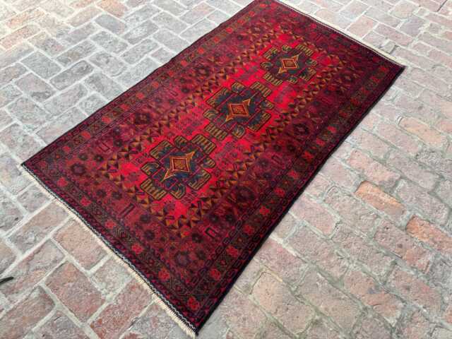 3x6 Afghan Bukhara Wool Rug - Hand-Knotted Tribal Red Carpet Authentic Oriental Area For Entryway, Living Room Or Bedroom Decor - image 1