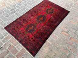 3x6 Afghan Bukhara Wool Rug - Hand-Knotted Tribal Red Carpet Authentic Oriental Area For Entryway, Living Room Or Bedroom Decor - thumbnail 1