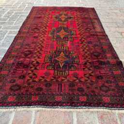 3x6 Afghan Bukhara Wool Rug - Hand-Knotted Tribal Red Carpet Authentic Oriental Area For Entryway, Living Room Or Bedroom Decor - thumbnail 3