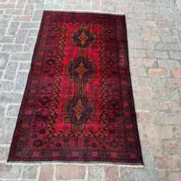 3x6 Afghan Bukhara Wool Rug - Hand-Knotted Tribal Red Carpet Authentic Oriental Area For Entryway, Living Room Or Bedroom Decor - thumbnail 2