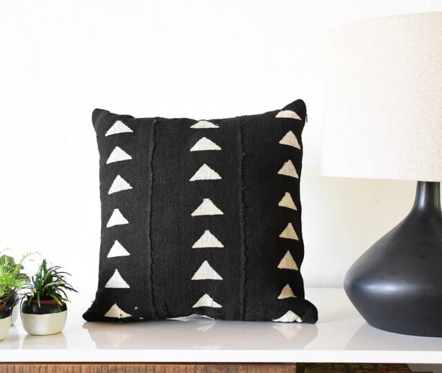 Black & White Authentic Mudcloth Pillow, Throw Pillows For Sofa, Accent Room Decor, Unique, Long Lumbar, 20 X 20, 18 - image 1